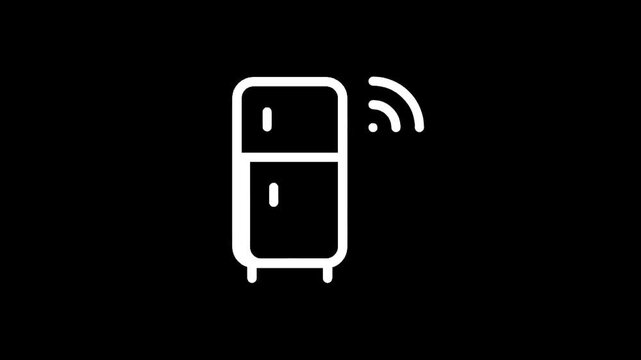 Modern smart refrigerator icon with wireless connectivity signal on black background