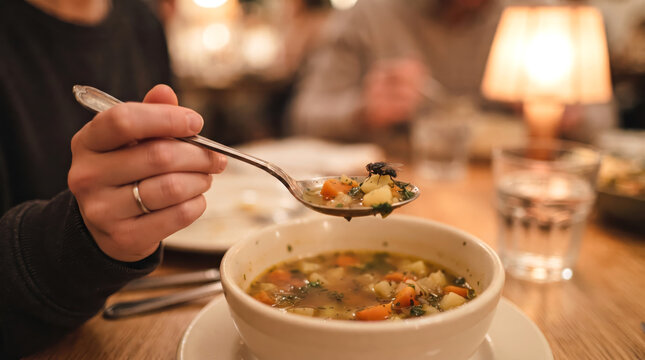 Fly in Spoon Over Person's Bowl of Soup