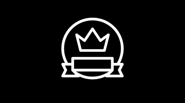Elegant white crown emblem with ribbon on black background, symbolizing royalty and achievement