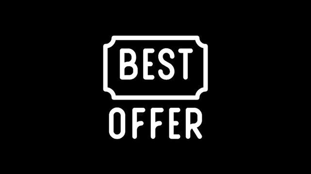 Best offer tag icon with white outline on black background for promotions
