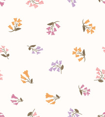 Fototapeta premium Hand drawn vintage flower pattern, ditsy seamless floral pattern, small flower with light background. Ditsy floral print. Romantic surface design. floral pattern for fashion print, fabric, wallpaper,