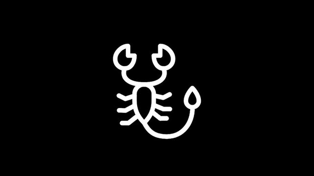 Scorpio zodiac sign icon, simple white line art on black background