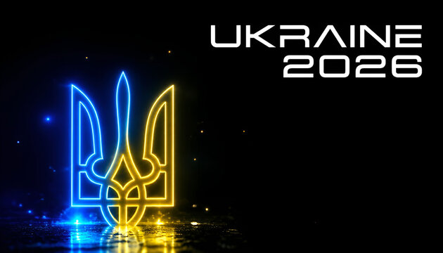 Neon Tryzub Trident Dark Background Ukraine Independence Event Graphic