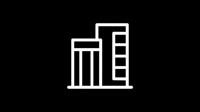Minimalist white icon of a modern building with multiple floors on a black background