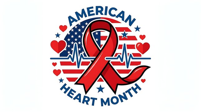 Awareness ribbon symbol with American flag pattern for health support and solidarity