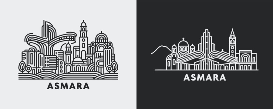 Asmara Eritrea Modernist Architecture Cityscape Linear Drawing