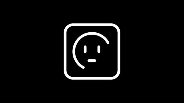 Simple white electrical outlet icon with a neutral face on a black background