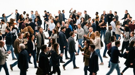 Obraz premium People walk quickly through a busy urban area with many pedestrians.