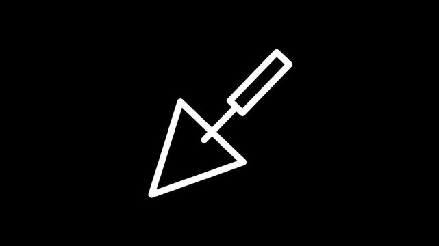 Simple white trowel icon on a black background, minimalist design