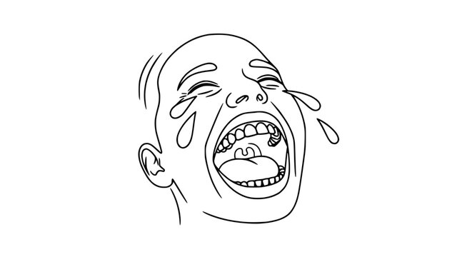Close-up Line Art Illustration of a Crying Child's Face, Expressing Intense Sadness and Grief