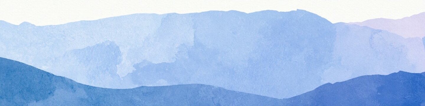 青い山並みのグラデーション 水彩イラスト 背景素材