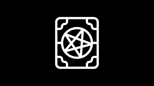 Mysterious occult book with pentagram symbol icon on a black background