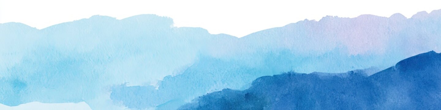 幻想的な青い山並み 水彩イラスト パノラマ背景素材