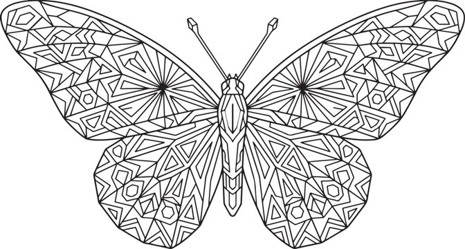 Geometric butterfly coloring page for adults and kids