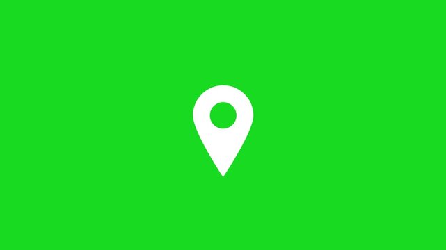 Map pointer icon set with pin symbols for navigation and location markers. GPS location pointer animated with radio wave, location pointer, pin icon on green background.