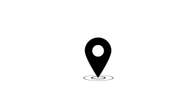 Map pointer icon set above radio wave for navigation and location markers. GPS location pointer animated with radio wave, location pointer, pin icon on white background.
