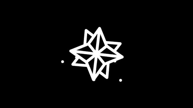 Minimalist white compass rose icon with dots on a black background