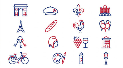 Collection of French Cultural Icons and Symbols. © Rud