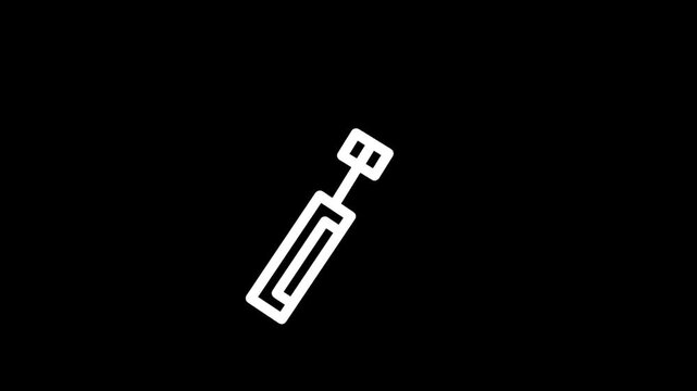 Simple line art icon of a makeup palette and brush on a black background