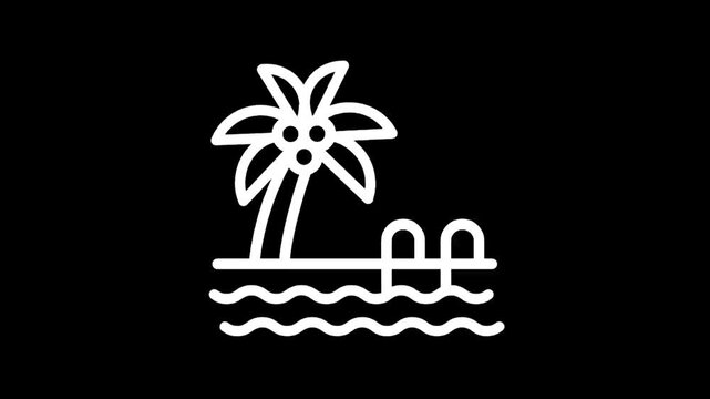 Tropical vacation icon with palm tree and swimming pool on black background