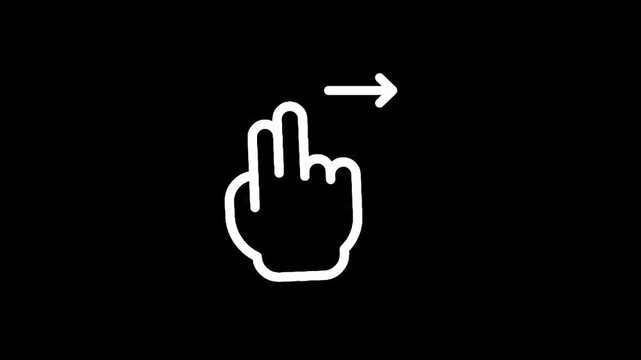 Two finger swipe right gesture icon on black background, digital interface navigation