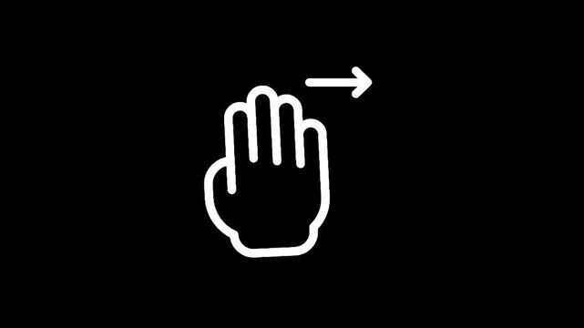 Three finger swipe right gesture icon on black background, representing digital interaction