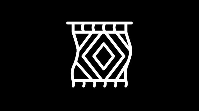 Stylized white geometric rug icon with diamond pattern on black background