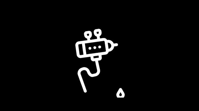 Simple line drawing of a retro ray gun with antennae and a cord on a black background