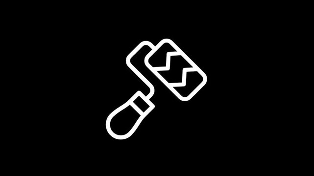 Simple white paint roller icon on a black background, representing renovation and DIY projects