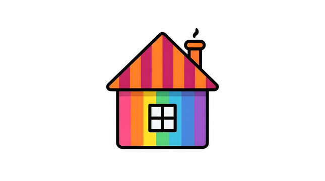 Colorful rainbow house with chimney and window isolated on transparent background