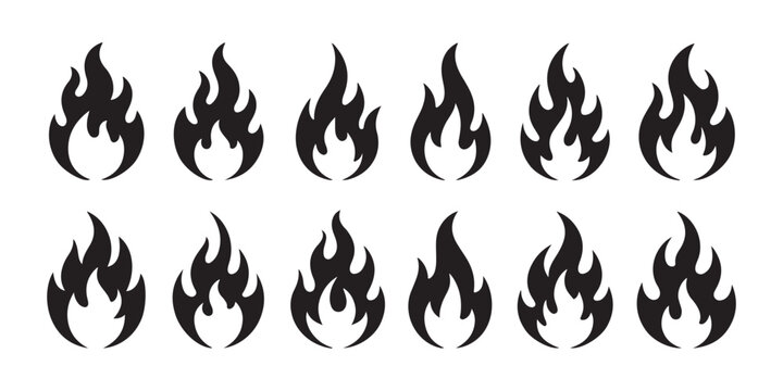 Fire flame silhouettes collection for heating company logos and energy industry brand development.