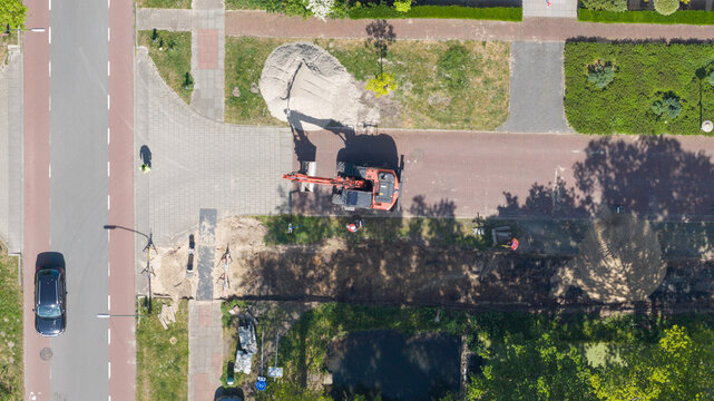 Heiloo, North Holland, Netherlands - 05 May 2026: Aerial view of Electricity Grid Expansion and Upgrade Works