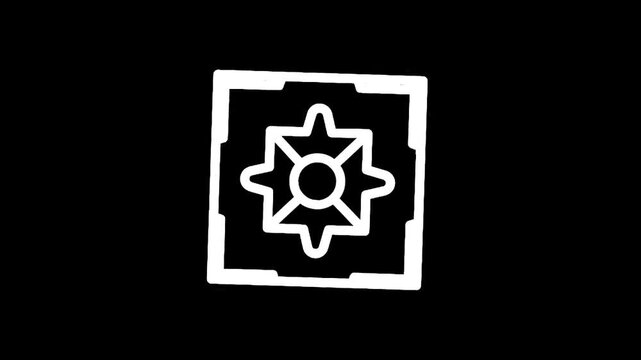 Simple white geometric star symbol within a square frame on black background