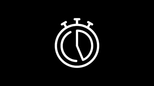 Minimalist white stopwatch icon on a stark black background, representing time and speed