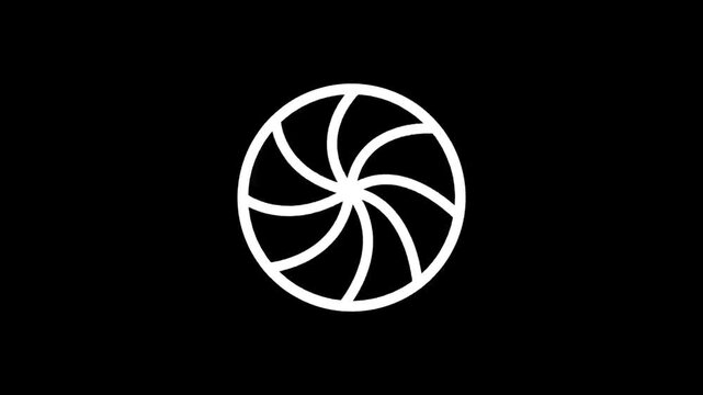 Abstract white swirling vortex symbol on a solid black background