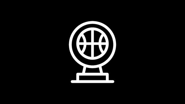 Icon of a basketball trophy on a black background, representing sports achievement and victory