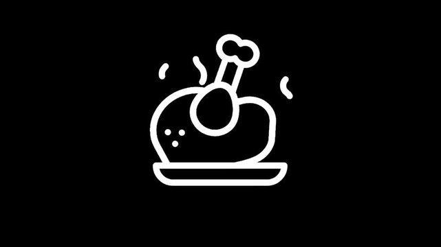 Simple line art icon of a roasted chicken on a platter with steam rising