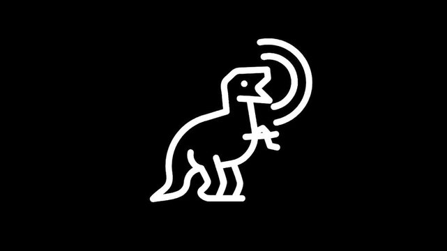 Icon of a dinosaur with sound waves emanating from its mouth on a black background