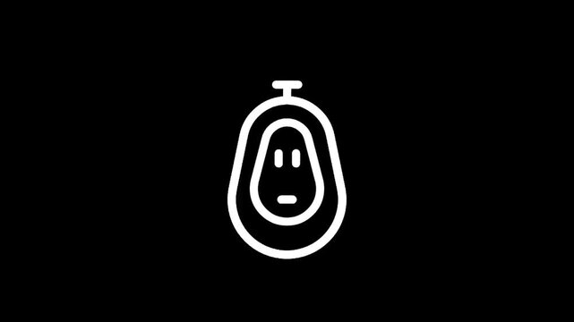 Simple white line art icon of a urinal on a black background