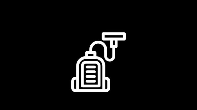 Clean white vacuum cleaner icon on a black background, representing home cleaning and chores