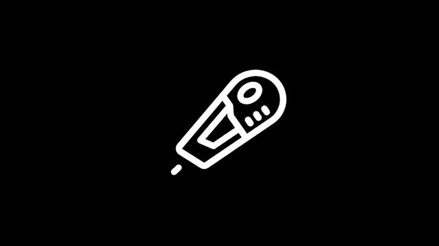 Simple white line art icon of a utility knife on a black background