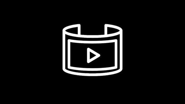Curved screen with play button icon on black background, representing video or streaming