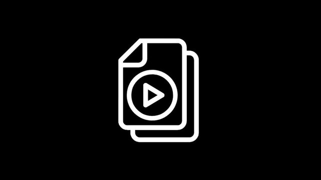 Simple white video file icon with play button on black background