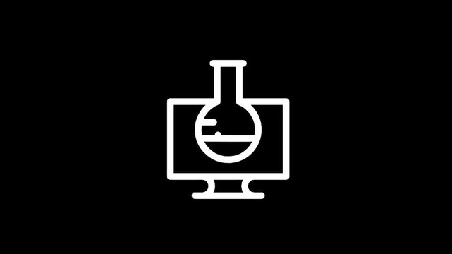 Digital laboratory flask icon on computer screen representing online science and research