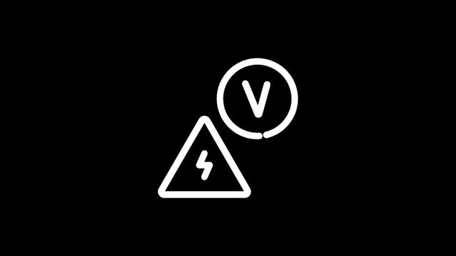 Electrical hazard warning symbol with voltage indicator on black background
