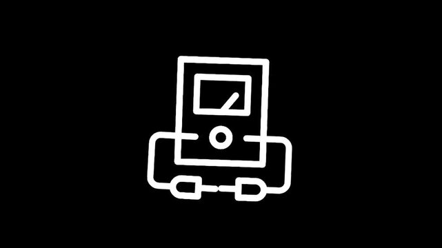 Simple line art icon of a multimeter with probes connected to its terminals