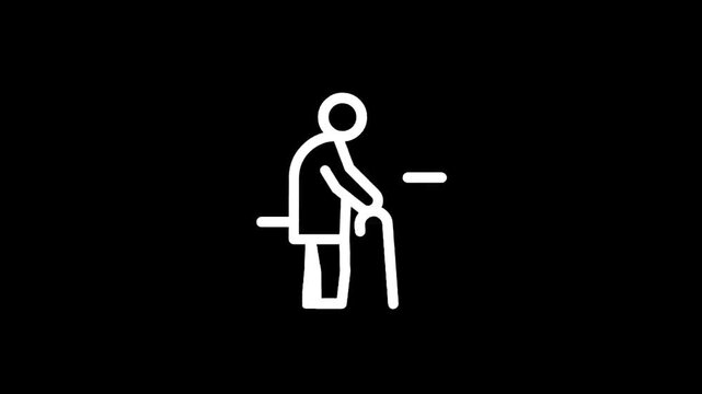 Elderly person with cane icon representing senior citizen and mobility assistance
