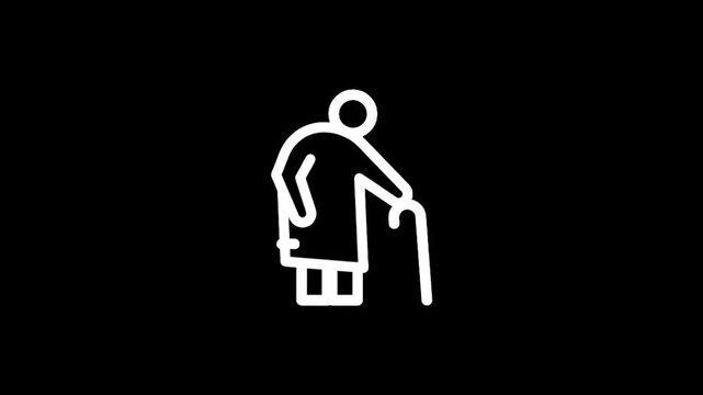 Icon of an elderly person with a cane, representing aging and support services