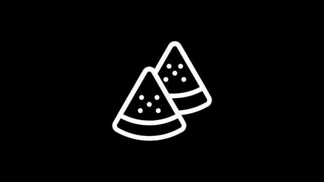 Simple white outline of two watermelon slices on a black background