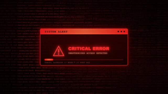 Red critical error and unauthorized access detected system alert over computer code